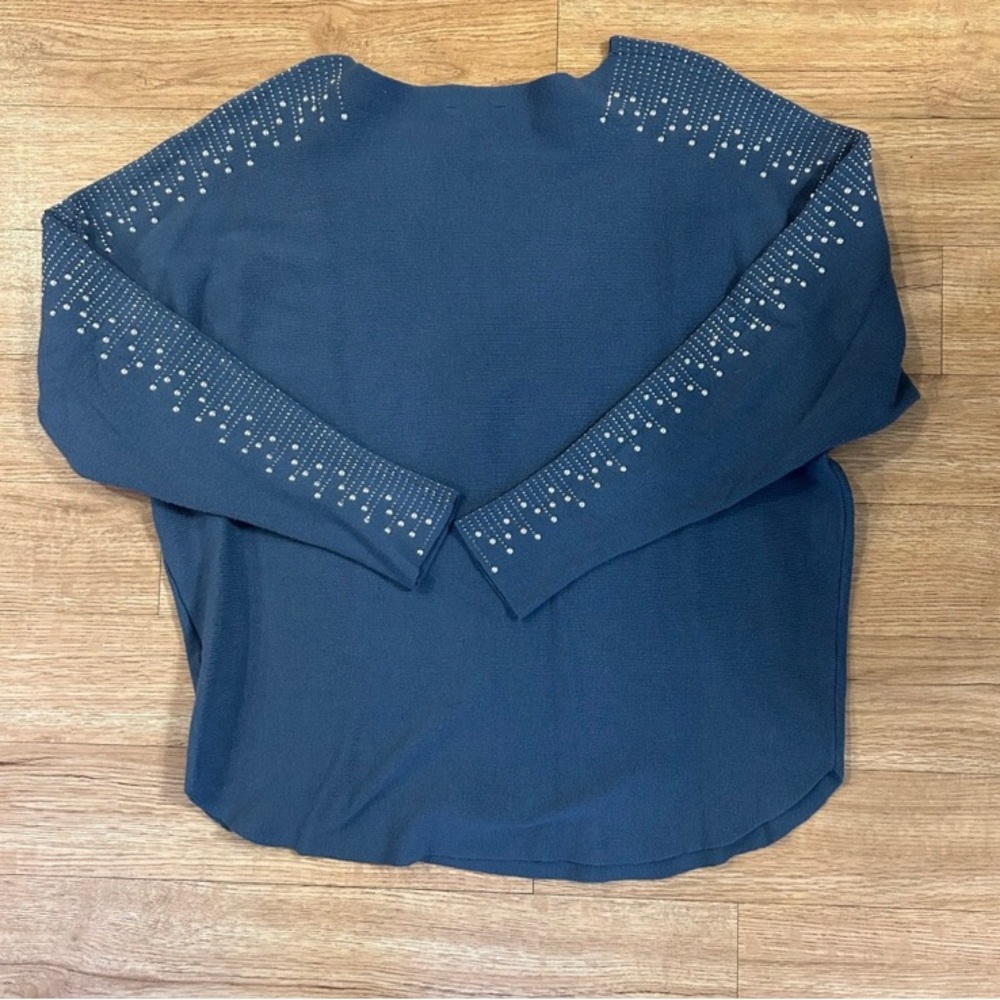 Blue Embellished Long Sleeve Crew Neck Sweatshirt